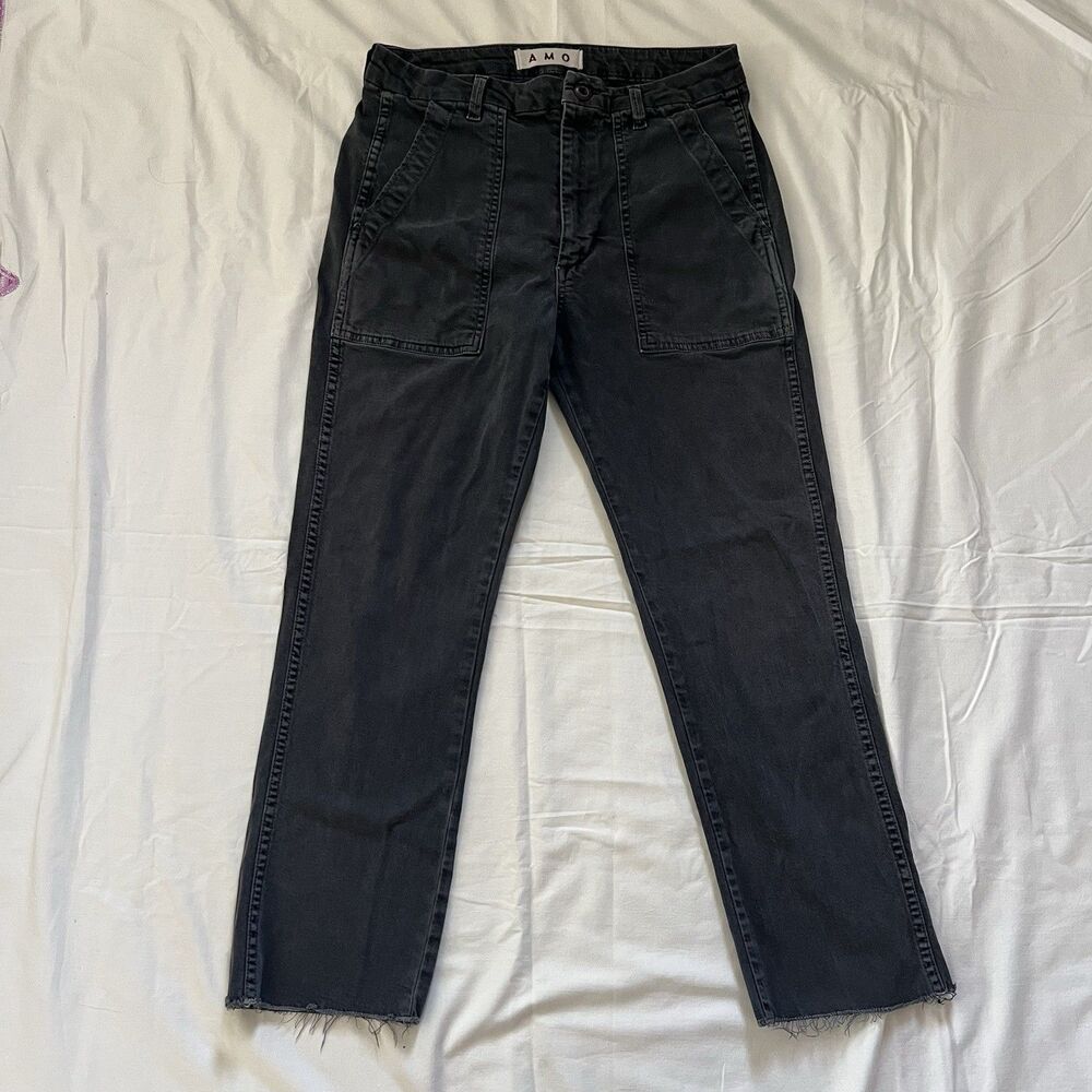 AMO Easy Army Trouser Pants Women’s 27 Washed Black Utility Pocket Raw Hem